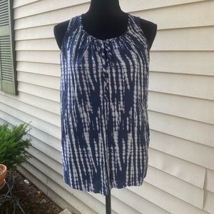 Sonoma Blue and White Tie Front Keyhole Tank Sz L